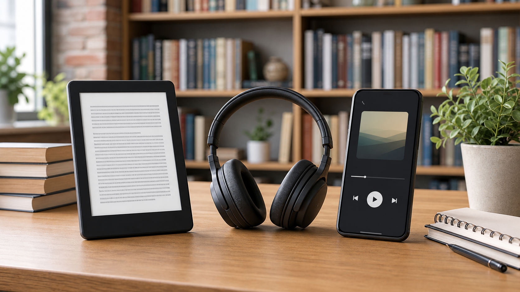 Comparativa Audible y Kindle Unlimited con auriculares y lector electrónico